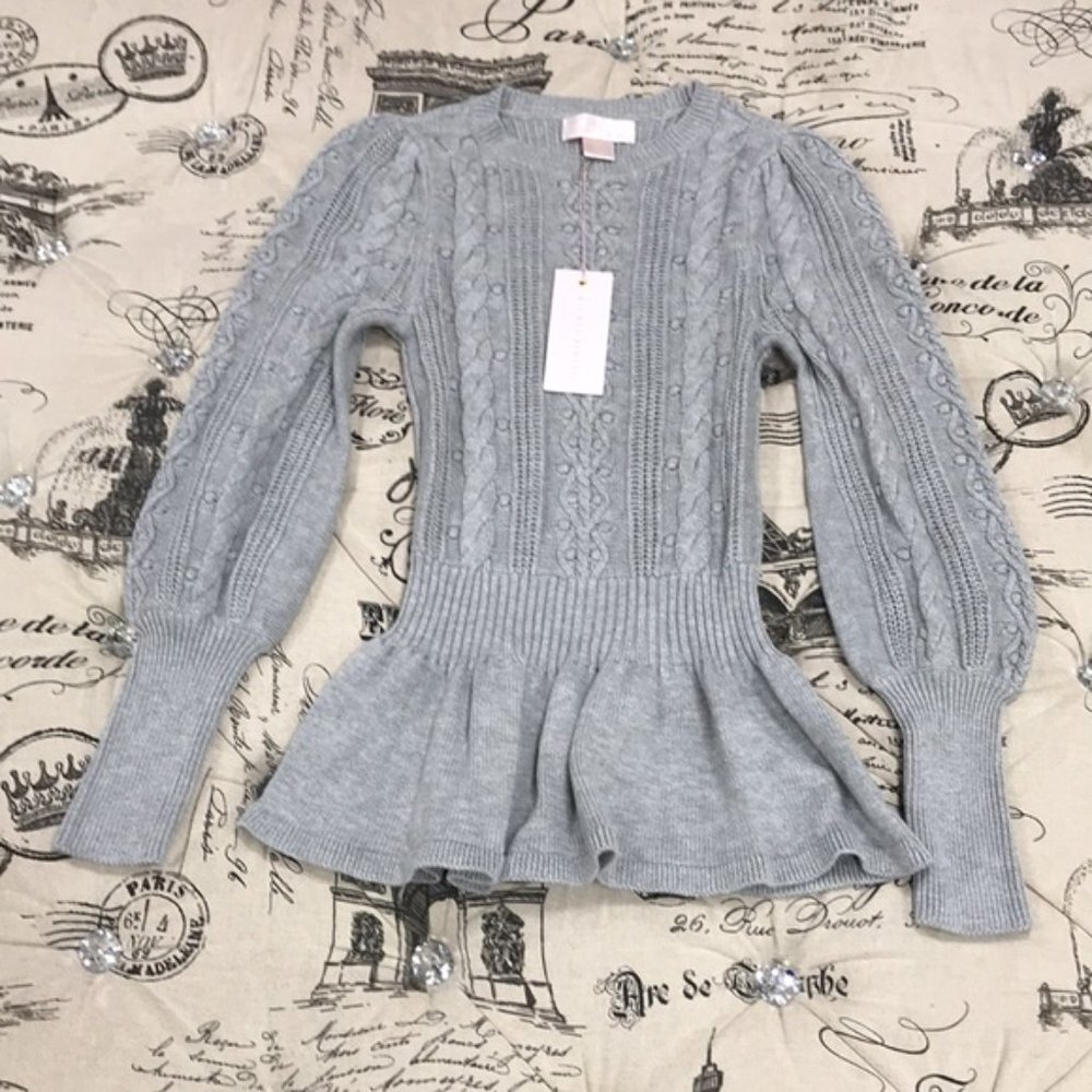 Rachel Parcell Cable Bobble Peplum Cotton Blend Sweater - Picture 2 of 5